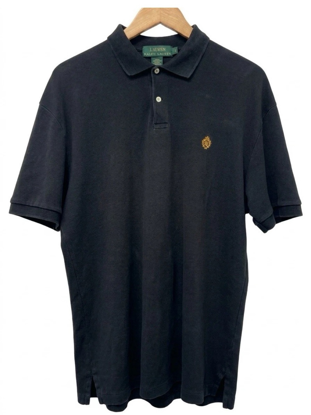Lauren Ralph Lauren Mens M Gold Emb Crown Vintage Black Cotton Knit Polo Shirt